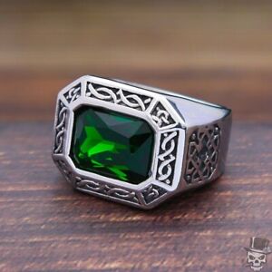 Sculpt Rings™ Square Green Stone Punk Ring in Stainless Steel US-Size 7-13