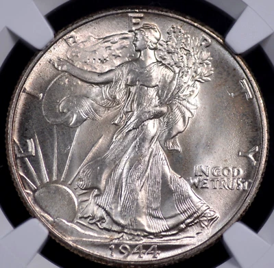 1944 WALKING LIBERTY HALF DOLLAR NGC MS 65 LUSTROUS GEM WITH A SUBTLE VANILLA - Image 1 of 4