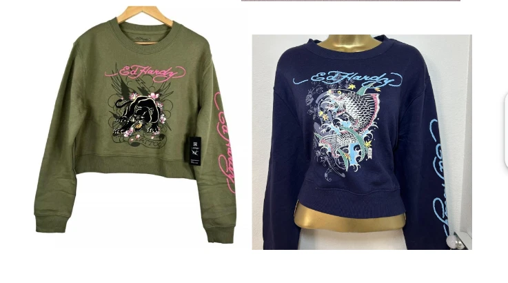 ED HARDY SUDADERAS RECORTADAS AZUL KOI PEZ O TIGRE VERDE - NUEVAS CON ETIQUETAS Foto 1 de 1