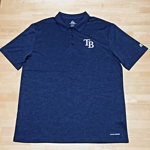 MLB Tampa Bay Devil Rays Polo Shirt Mens XL Blue Heather Cool Base Majestic EUC - Picture 1 of 9