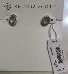Kendra Scott Cade Silver Stud Earrings Mother of Pearl & CZ Accents NWT