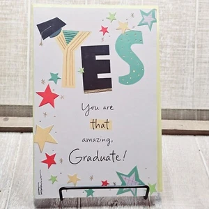 Amerikanische Grußkarte Abschluss Glückwunsch grün gold Sterne dreifach gefaltet - Bild 1 von 14