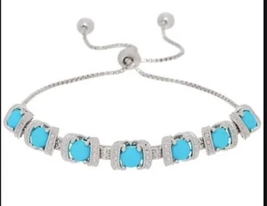Gemstone Diamond Cut Adjustable Bracelet, Sterling Silver - Turquoise - QVC $95 - Picture 1 of 4