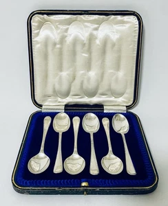 Set of 6 Antique Solid Sterling Silver Teaspoons Tea Spoons in Box 1914 - Picture 1 of 10