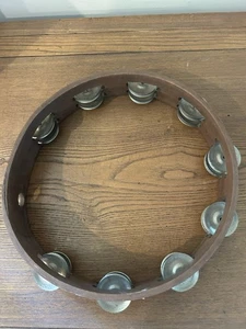 Vintage Wood Frame Tambourine Double Row 10.5” - Picture 1 of 5