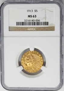 1913 $5 Gold Indian MS63 NGC 950596-39 - Picture 1 of 5