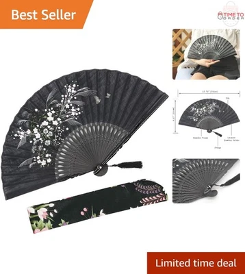 Folding Hand Fan Women Bamboo Linen Vintage Japanese Chinese Party Gift - Image 1 of 4