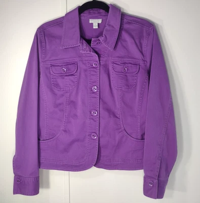 CHARTER CLUB PETITE женщин фиолетовый кнопка вверх 4 кармана джинсовая куртка размер P/L - Изображение 1 из 4