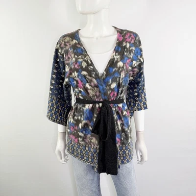 Cárdigan Anthropologie Ginebra Multicolor con Cinturón Talla M Boho 100% Lana Merino Foto 1 de 4