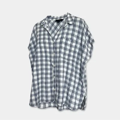 HATCH The Aubrey Crinkle Plaid Shirt Size Hatch 3 (L/XL) White Blue GUC - Image 1 of 3