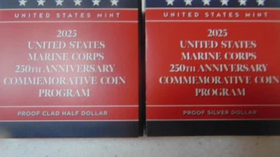 2025 W  U.S. Marine Corp Silver Dollar Proof and Clad Half W/ Privy marks - Image 1 of 4