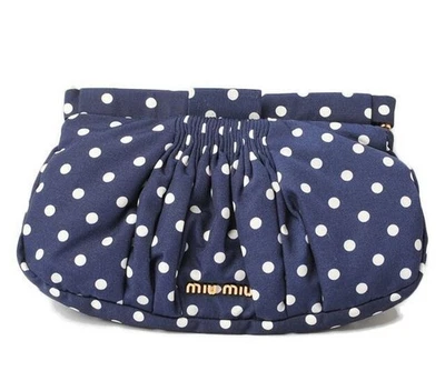 MIU MIU Pouch/Clutch Bag Faille St.Pois Nylon Dot Pattern Blue/White Japan NEW - Image 1 of 4