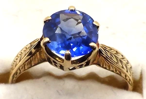 HERMOSO ANILLO VINTAGE SÓLIDO ORO AMARILLO 10K ZAFIRO AZUL - Imagen 1 de 8