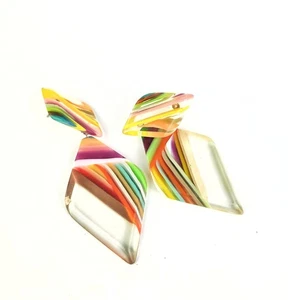 Sobral Retroz Sweet Beveled Diamond Shaped Beads Art Deco Stripes Post Earrings - Picture 1 of 4