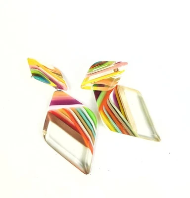 Sobral Retroz Sweet Beveled Diamond Shaped Beads Art Deco Stripes Post Earrings - Image 1 of 4