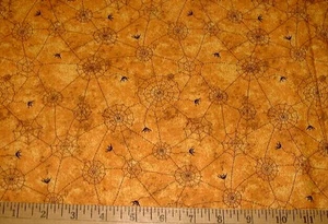 DEBBIE MUMM Fabric - Spiders & Webs on Orange - 17" REMNANT - Picture 1 of 1