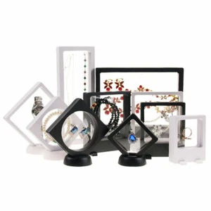 3D Floating View Jewelry Coin Display Frame Holder Box Case Black/White Stand - Picture 1 of 21