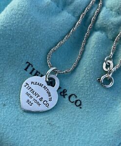 Tiffany & Co Return T&co Small Heart Tag Pendant Sterling Silver Necklace 18”