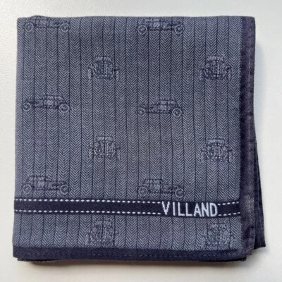 HANDKERCHIEF MEN'S POCKET SQUARE VINTAGE ART BLUE CARS STRIPED COTTON 18" A-0347 - Image 1 of 2