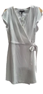 Nwt 8P Banana Republic white flutter sleeve wrap knee-length dress fully lined - Picture 1 of 9