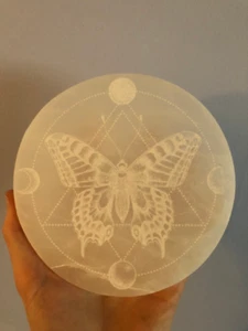 Etched Butterfly E996 Selenite Charging Plate - many sizes/shapes - Picture 1 of 2