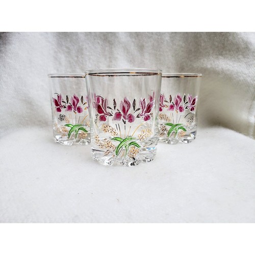 Cerve Devalbor Pink Iris Italian Crystal Rocks Glasses Vintage Floral Gold Trim