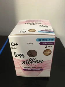 Q+ NUDE L'EGGS SILKEN MIST ULTRA SHEER LEG CONTROL TOP SHEER TOE TIGHTS 2PK - Picture 1 of 12