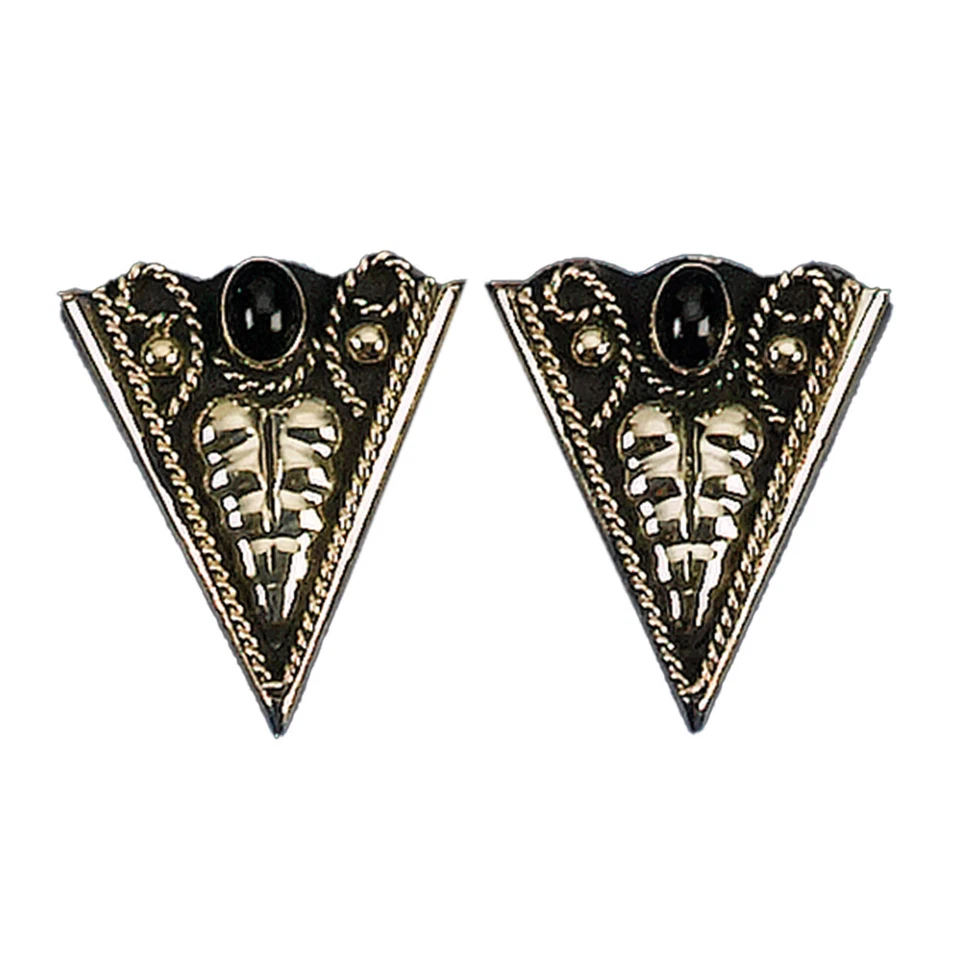 NEW  Engraved German Silver Collar Tips with Onyx COWBOY CBK - Image 1 of 1