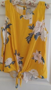 The Loft Size M Tie Waist Floral Yellow  Gold Top Blouse Women Sleeveless - Picture 1 of 9