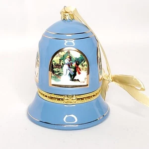 NEW Mr Christmas Ceramic Musical Trinket Box Bell Ornament Blue Boy Snowman - Picture 1 of 4