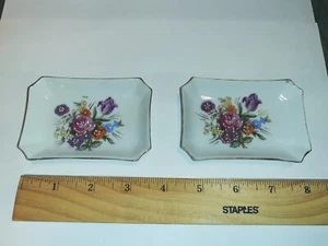 Set of 2 Vintage Porcelain Mini Flower Trays Dish Trinket Floral Numbered Set - Picture 1 of 16