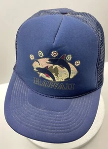  Hawaii Dolphins Jumping Ocean Spray Dark Blue Ball Cap Trucker Hat Snapback - Picture 1 of 8