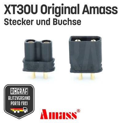 XT30U Original Amass® XT30 Akku Stecker Buchse Schwarz Hochstrom Goldstecker 2mm - Bild 1 von 4