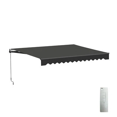 ALEKO Motorized Black Frame Retractable Home Patio Canopy Awning 12'x10' Black - Image 1 of 4