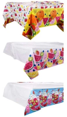 Summer Tablecover Plastic 54”x108” 1/Pk, Select: Blue, Pink or Yellow Fruit Trim - Image 1 of 2
