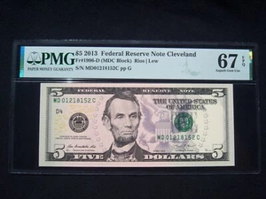 $5 Federal Reserve Note Series 2013 FR1996-D Cleveland MDC Block - Picture 1 of 2