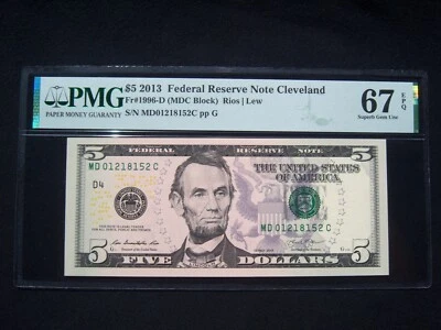 $5 Federal Reserve Note Series 2013 FR1996-D Cleveland MDC Block - Image 1 of 2