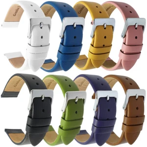 Genuine Leather Watch Strap Yellow Grey Pink Red Blue Green Tan Sizes 8mm-30mm - Picture 1 of 73