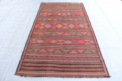 4'3x7'3 ft Geometric Antique Kilim Rug, Red Afghan Handmade Wool Handwoven rug - Image 1 of 4