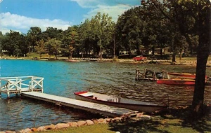 Boats , Dock and Cabins  At Shriner Lake Columbia City, IN Vtg 1950's Postcard  - Picture 1 of 2