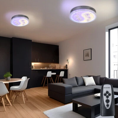 Plafoniera Lampadario Camera Letto Plafoniera Argento LED Telecomando 2er Set - Immagine 1 di 4