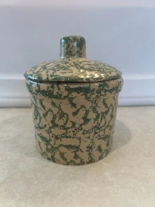 Vintage - R.R. P. Co. Roseville Ohio Pottery USA 1.Pt. Schwammgeschirr niedrig grün/hellbraun - Bild 1 von 12