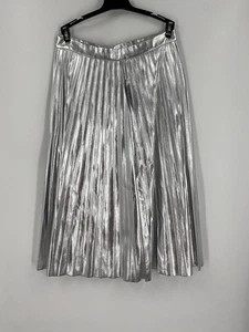 Scoop Silber Midi A-Linie Plissee Kunstleder Midi Rock Gr. M - Bild 1 von 3