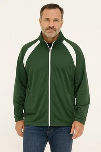 Herren grüne Trainingsjacke Reißverschluss vorne weiß Streifen sportlich durchgehender Reißverschluss leicht LG - Bild 1 von 10