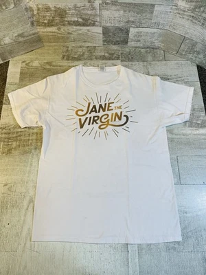 Camiseta Jane The Virgin TV Show Adulto Branca Média Logotipo Dourado Excelente Estado - Imagem 1 de 4