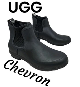 Ugg Chevron Womens Sz 9 Rain Boots Waterproof Galosh Wellie Black Rubber Winter - Picture 1 of 12
