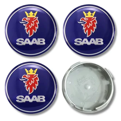 Alloy Wheel Centre Cap Hub x4 For SAAB 63mm Blue Front 9-3 9-5 Silver Back - Image 1 of 4