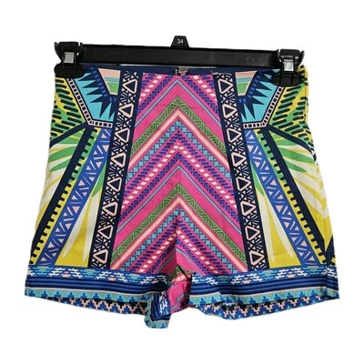 Pantalones Cortos Flying Tomato Cintura Alta Para Mujer Pequeños Multicolor Geométricos Funky Hippie  Foto 1 de 4