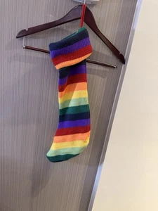 Vibrant Bright Rainbow Striped Knit Christmas Stocking Cozy Colorful Pride - Picture 1 of 3