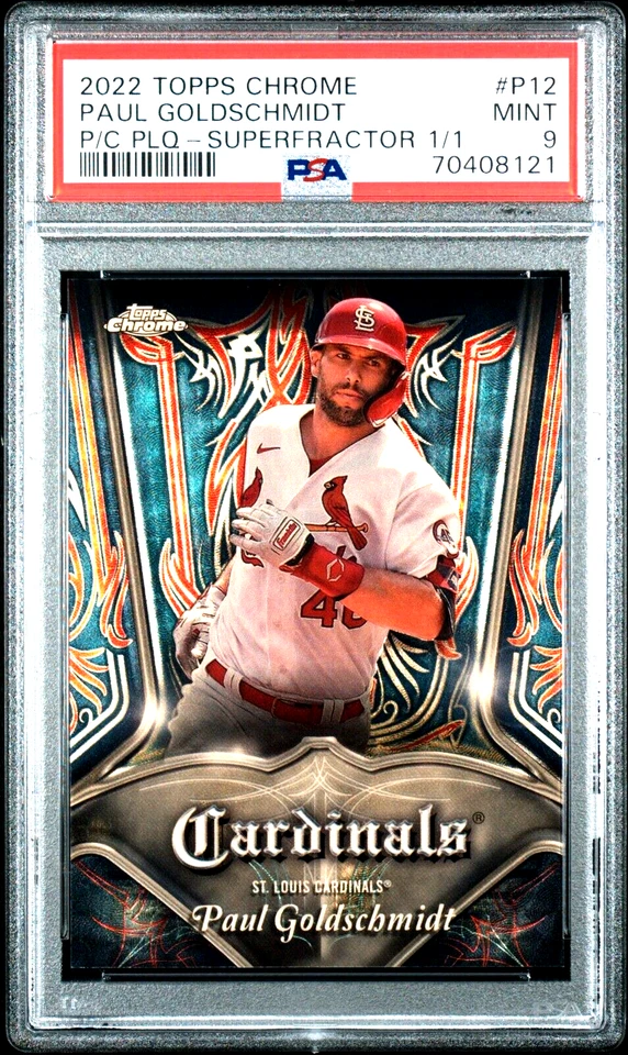 2022 Topps Chrome #P-12 Paul Goldschmidt Pinestriped SuperFractor 1/1 PSA 9 - Image 1 of 2